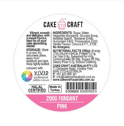 Cake Craft 200g fondant icing Pink ingredients label
