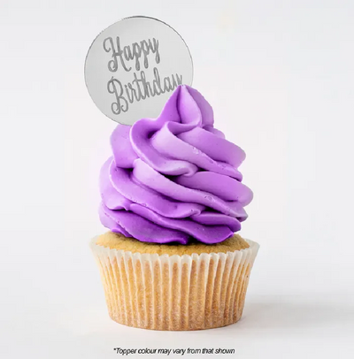 Happy Birthday ROUND MIRROR TOPPER Silver