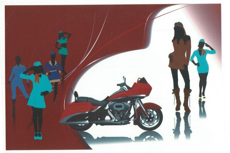 A4 Edible icing image Motorbike and ladies
