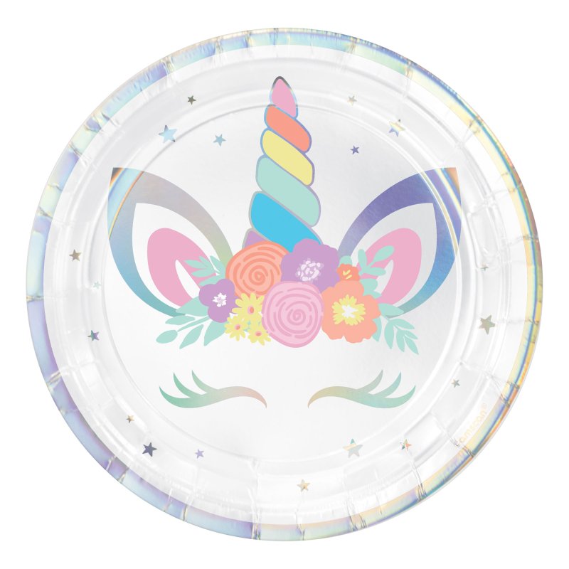 Irridescent Unicorn Party Plates 17cm (8)