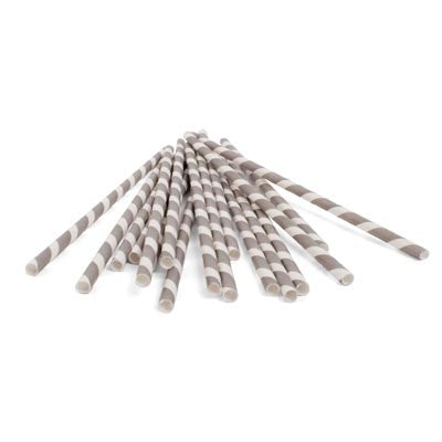 Silver grey stripe retro paper party straws (144)