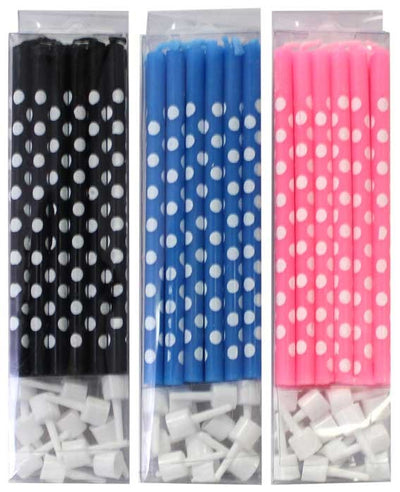 Slim candles Royal Blue and white polka dot with holders