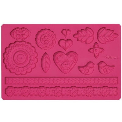 Folk Fondant and Gumpaste silicone Mould Birds leaves vintage look