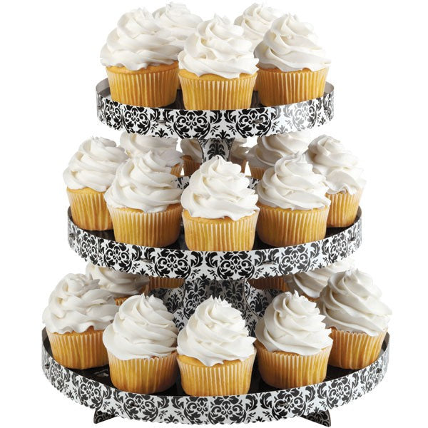 Black damask cupcake stand 3 tier