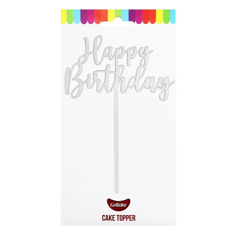 Small Gobake HAPPY BIRTHDAY Acrylic economy mirror topper Silver