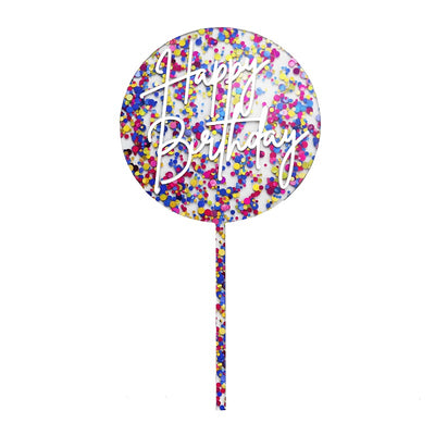 Round Circle Layered clear topper Rainbow Glitter HAPPY BIRTHDAY Acrylic economy topper