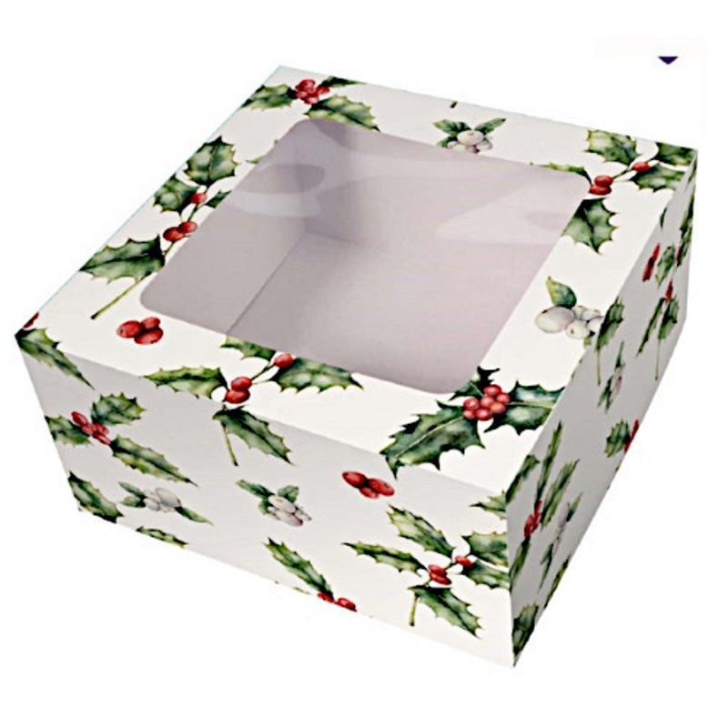 10 inch Vintage Christmas Holly Window cake box