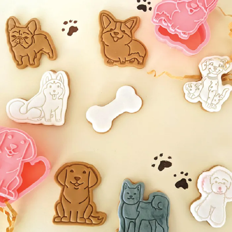 Dog cookie cutters with matching stamp embosser set of 8