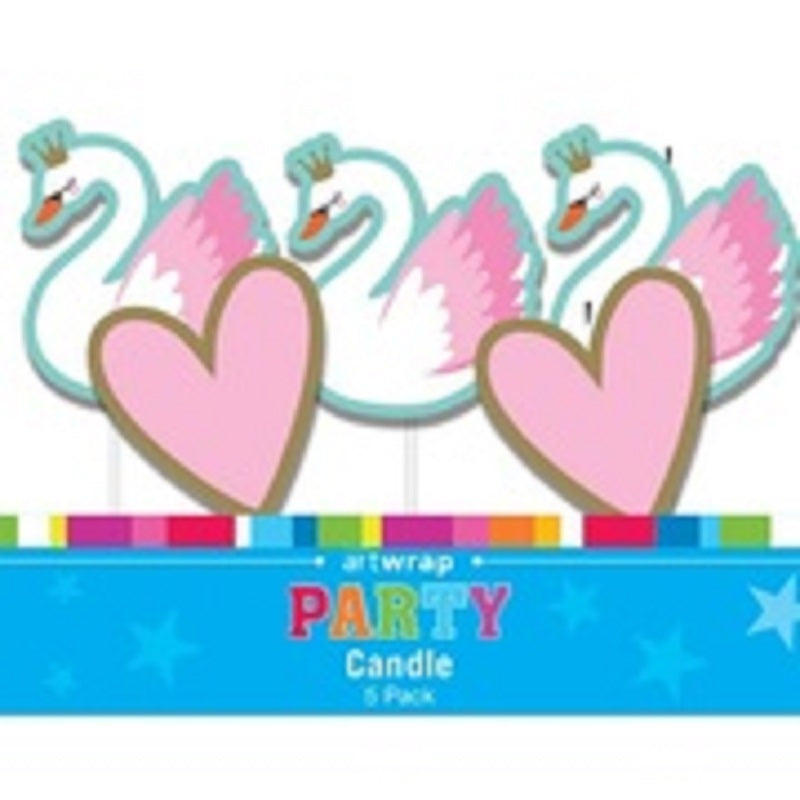 Swans with crowns and hearts 5 pick candle set