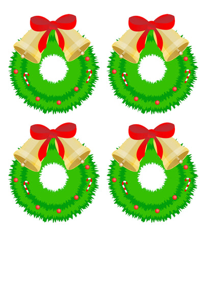 A4 Edible icing image 4x 9.5cm diameter per sheet Christmas Wreath with bells