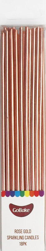 Sparkling ROSE GOLD long thin candles 17cm (18PK)