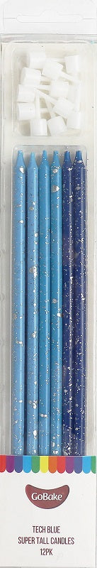 Super Tall Ombre Tech Blue long candles 18cm (12PK)
