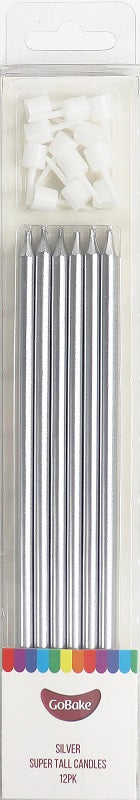 Super Tall Silver long candles 18cm (12PK)