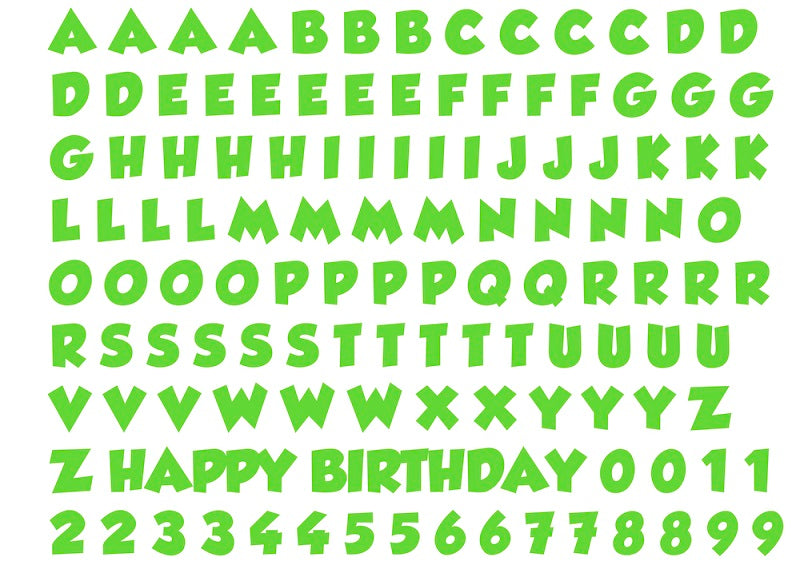 A4 edible icing image sheet Alphabet letters and numbers Green