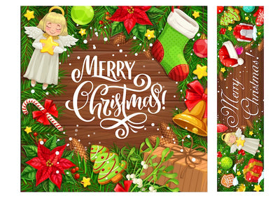 A4 Edible icing image Merry Christmas Square cake top and rectangle strip set