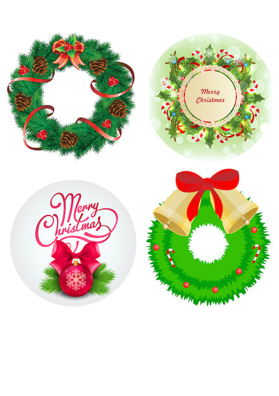 A4 Edible icing image 4x 9.5cm diameter per sheet Asstd Christmas designs option 1