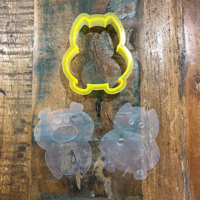 Hippo or Pig Cookie cutter with matching stencils