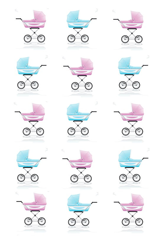 Design Sheet edible image Baby prams pink and blue