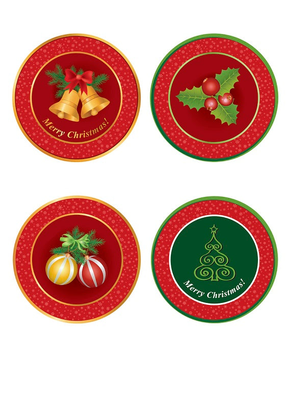 A4 Edible icing image 4x 9.5cm diameter per sheet Asstd Christmas designs option 2