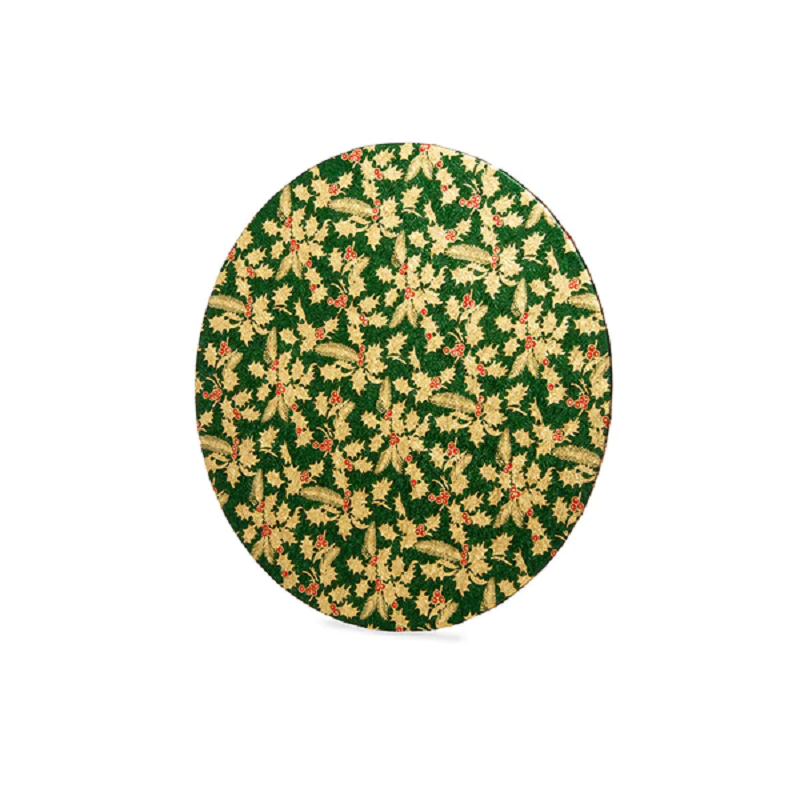 Christmas design cake board 10 inch round Green with Gold Holly