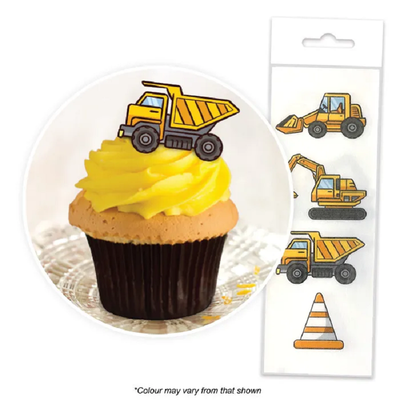 Construction vehicle and road cone 16 cupcake wafer paper cupcake toppers
