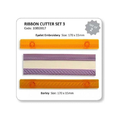 Ribbon strip cutters embossed with Barley rope & eyelet embroidery