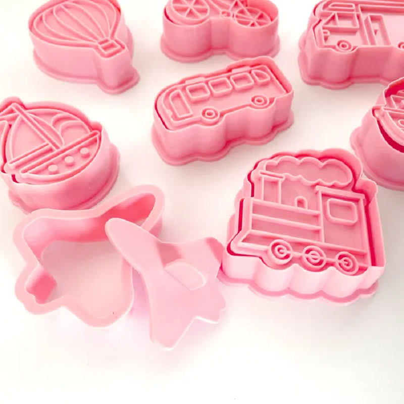 Transport vehicles cookie cutters with matching stamp embosser set of 8