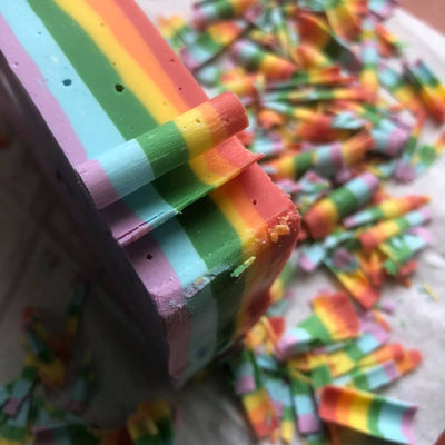 Rainbow coloured chocolate curls