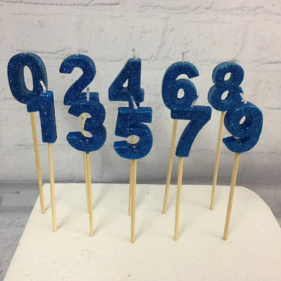 Blue Glitter Age Number Candles 