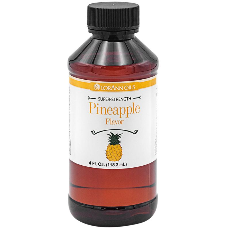 Bottle of LorAnn Oils Pineapple flavour on a white background