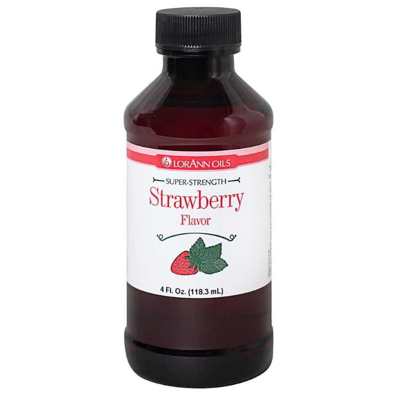 Bottle of LorAnn Oils Strawberry Flavor on a white background
