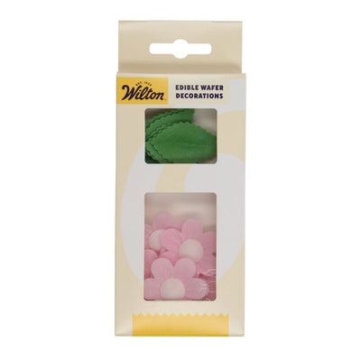 Edible Wafer Daisy Flowers and Leaves - Pink