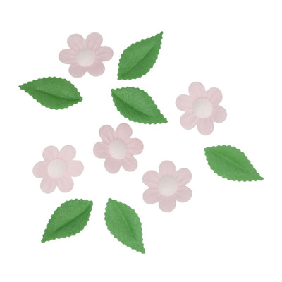 Edible Wafer Daisy Flowers and Leaves - Pink