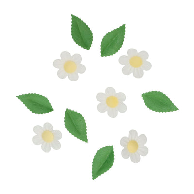 Edible Wafer Daisy Flowers and Leaves - Creamy White & yellow