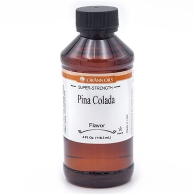 Bottle of LorAnn Oils Pina Colada flavor on a white background