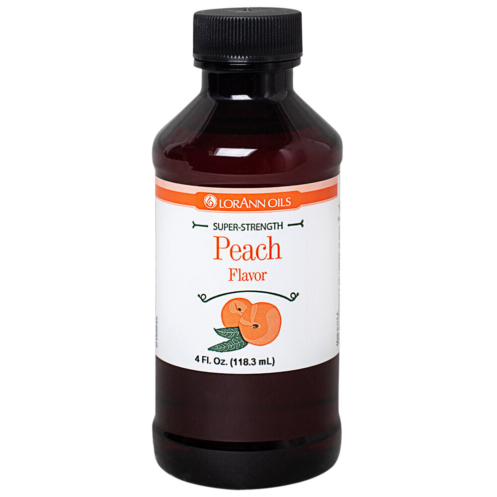 Bottle of LorAnn Oils Peach Flavour on a white background