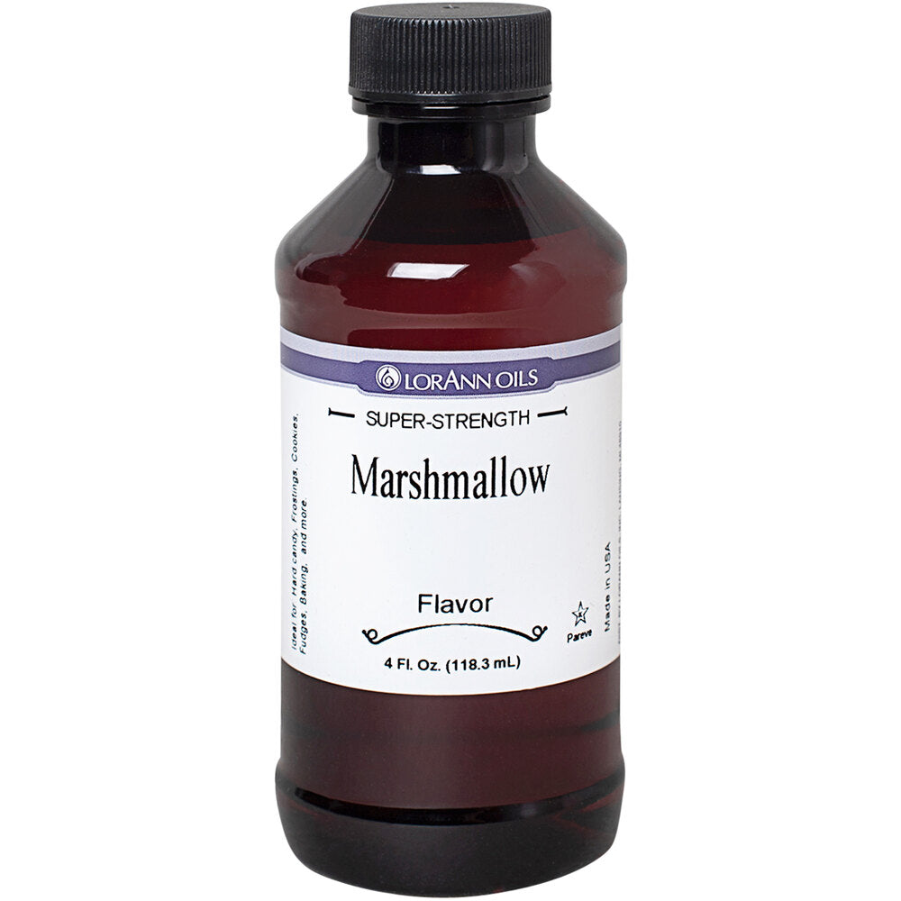 Bottle of LorAnn Oils Marshmallow flavour on a white background