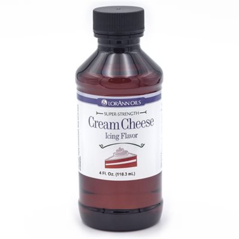 Bottle of LorAnn Oils Cream Cheese Icing Flavor on a white background
