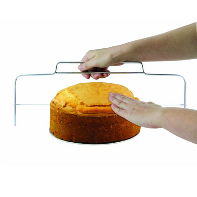 18 inch wide cake leveller shown in use with a cake