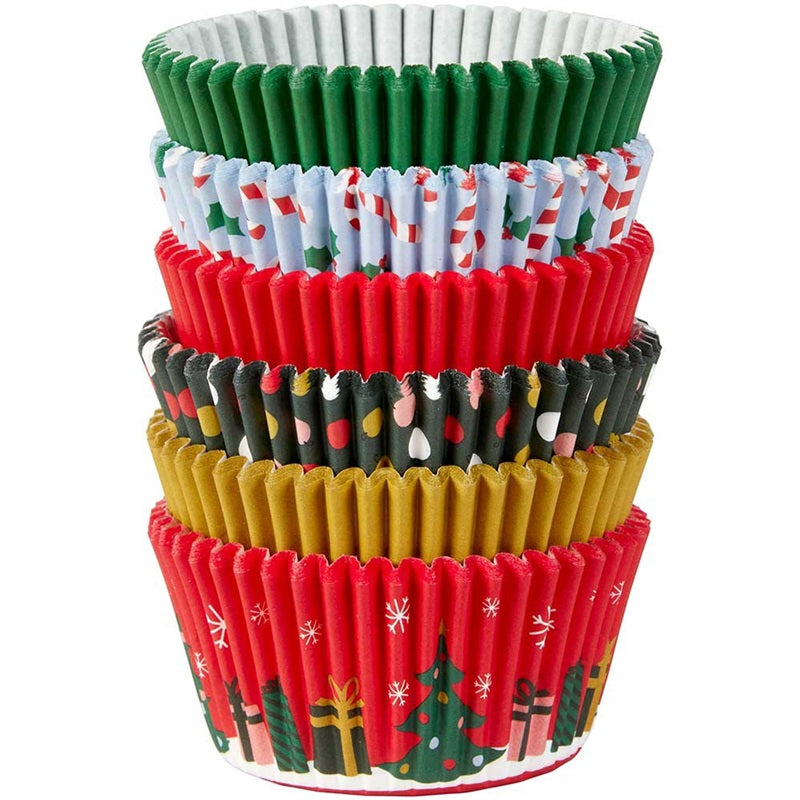 Christmas traditional Plain and printed standard cupcake papers 150 pack