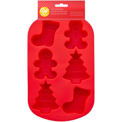 Christmas Shapes Silicone Treat Mould 6 Cavity tree gingerbread man stocking