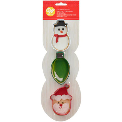 Set 3 Christmas cookie cutters Snowman Santa and light bulb