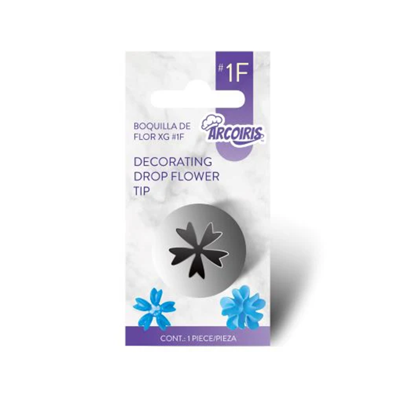 arcoiris brand 1F piping tip with examples of piped flowers