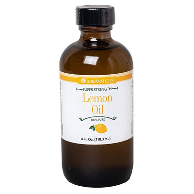 Bottle of LorAnn Oils Lemon Oil on a white background