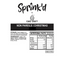 A white square label with black text and graphics for 'Sprink'd by Cake Craft Non Pareils | Christmas'. The label includes the brand name, product name, storage and ingredients information, and nutritional facts.
