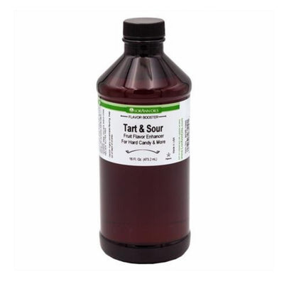 Bottle of Tart & Sour flavor booster with a label on a white background