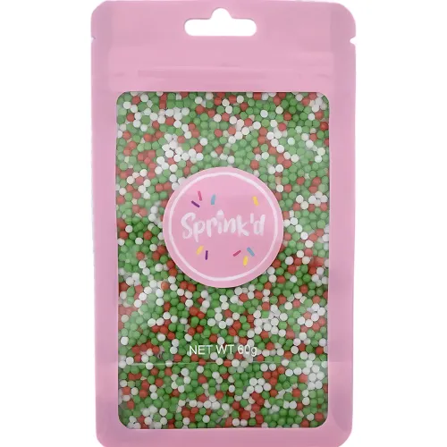 60g pack of festive red green and white non pareils sprinkles