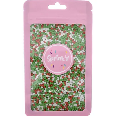 60g pack of festive red green and white non pareils sprinkles