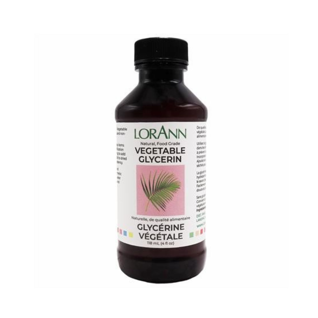 Bottle of LorAnn Vegetable Glycerin on a white background
