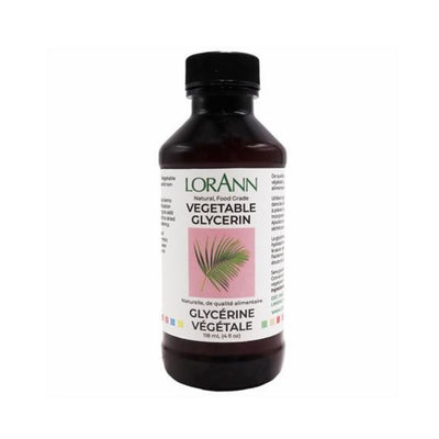 Bottle of LorAnn Vegetable Glycerin on a white background